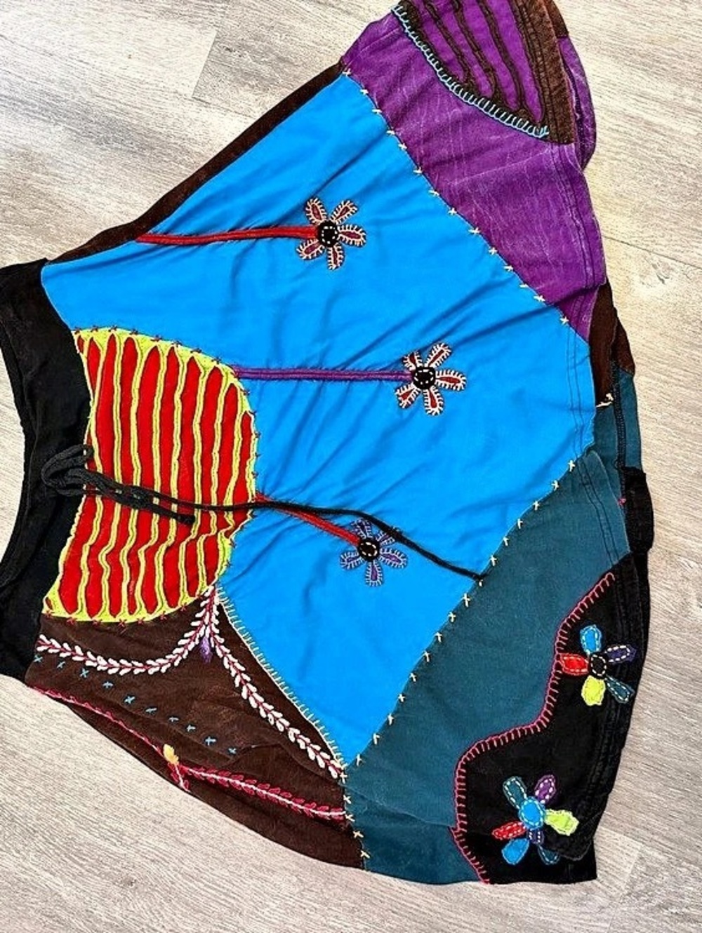 Embroidered Color Block Mini Skirt in Blue & Black Like New